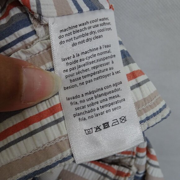 Onia Striped Swim Board Shorts Men Size L Zipper Fly Cream Gray Tan Pockets - Picture 8 of 12